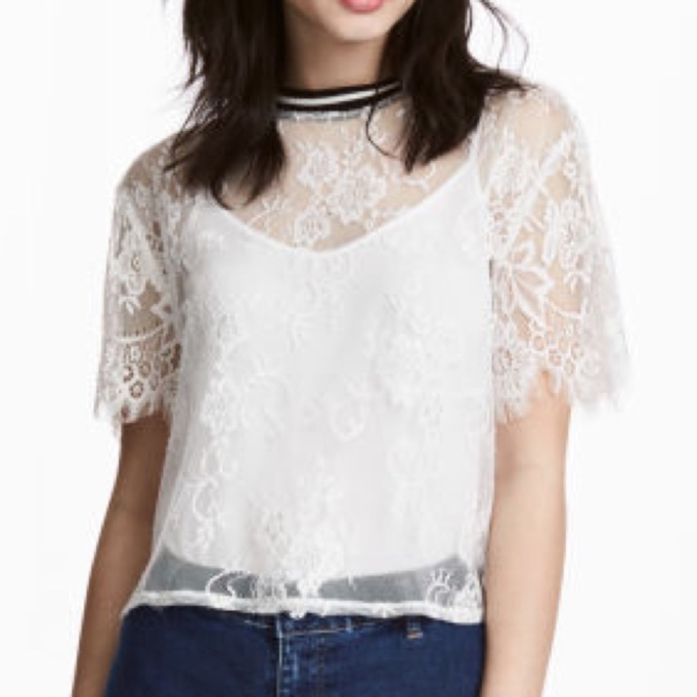 H&M white laced top