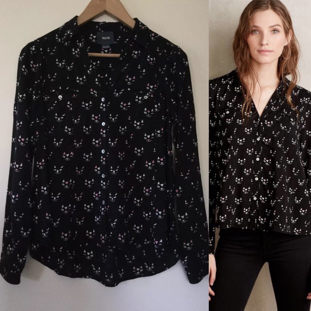 Conversationalist cat print button down by Maeve