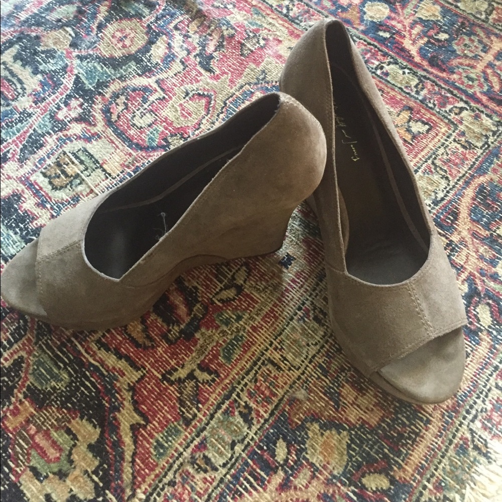 Mink Suede Elizabeth & James Peep-Toe Wedges