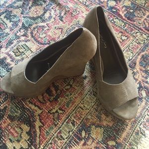 Mink Suede Elizabeth & James Peep-Toe Wedges