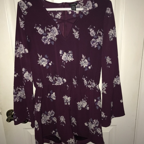 Maroon floral long sleeve romper - Picture 1 of 1