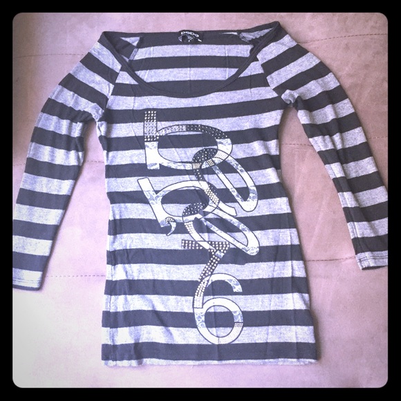 Bebe black and grey striped casual top - Picture 1 of 4