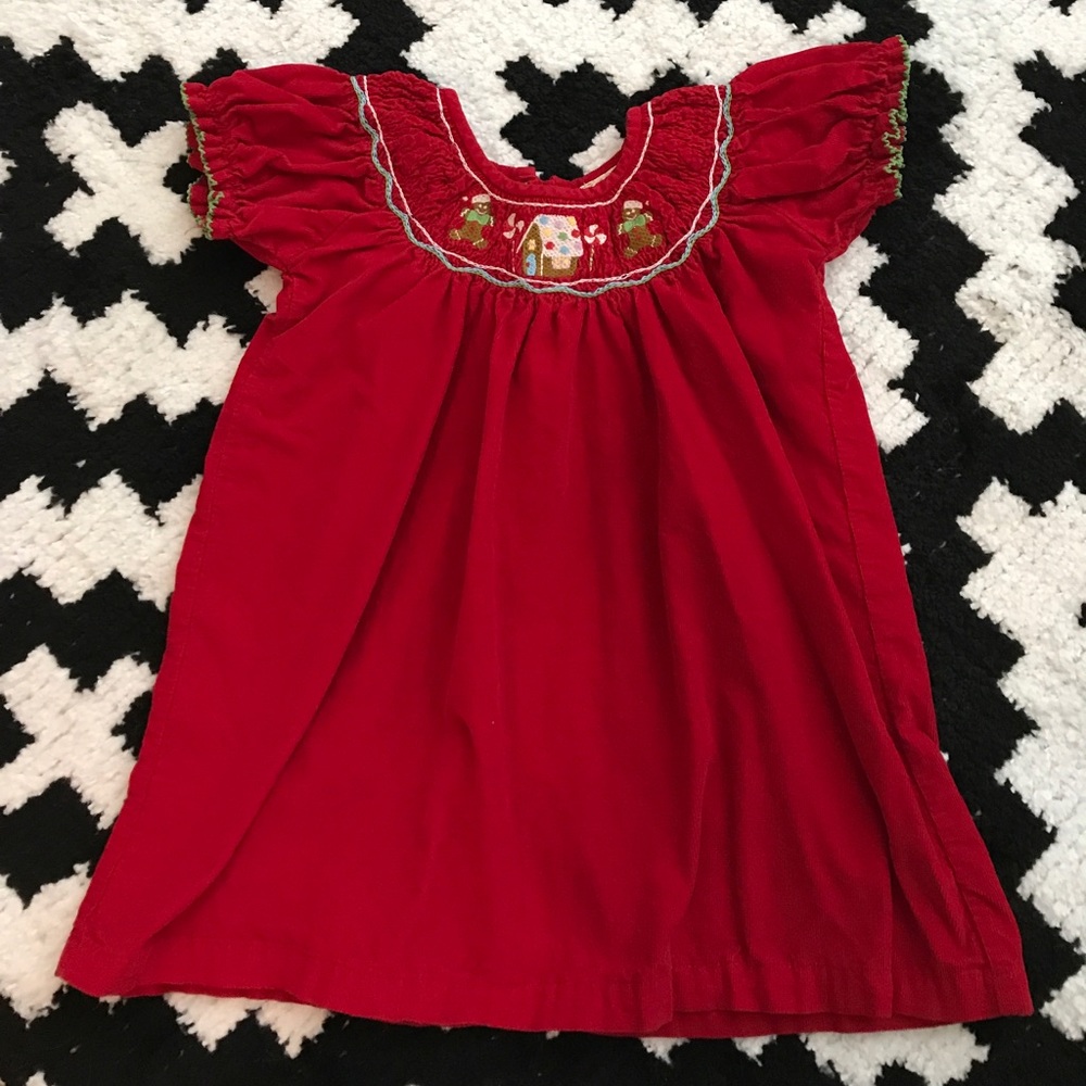 Toddler smocked corduroy Christmas dress