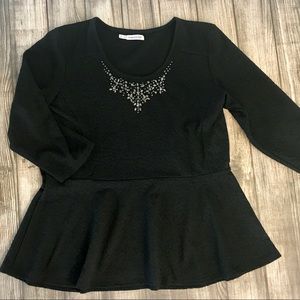 NWOT Maurices Peplum Black Jewel Accented Top