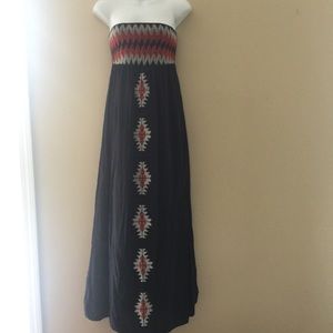 Long Maxi Dress Aztec Tribal Print Navy
