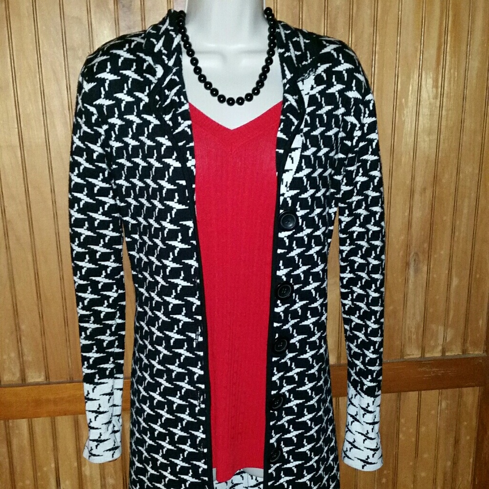 Kenar Knee Length Houndstooth Cardi/Jacket