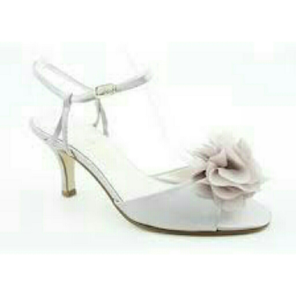 Black Caparro satin peep toe heel with flower