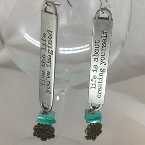 NWT Positive Vibes handmade brass earrings