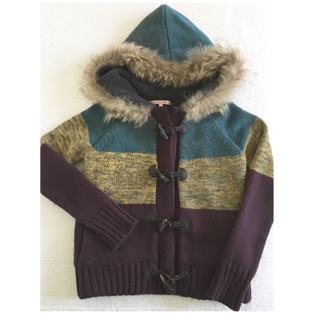 Fox Fur Collar Wool Cardigan Jacket.