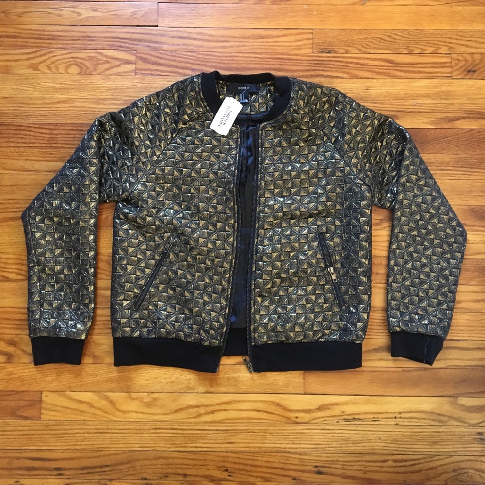 FOREVER 21 Gold Quilted Jacket fully Lined Sz M