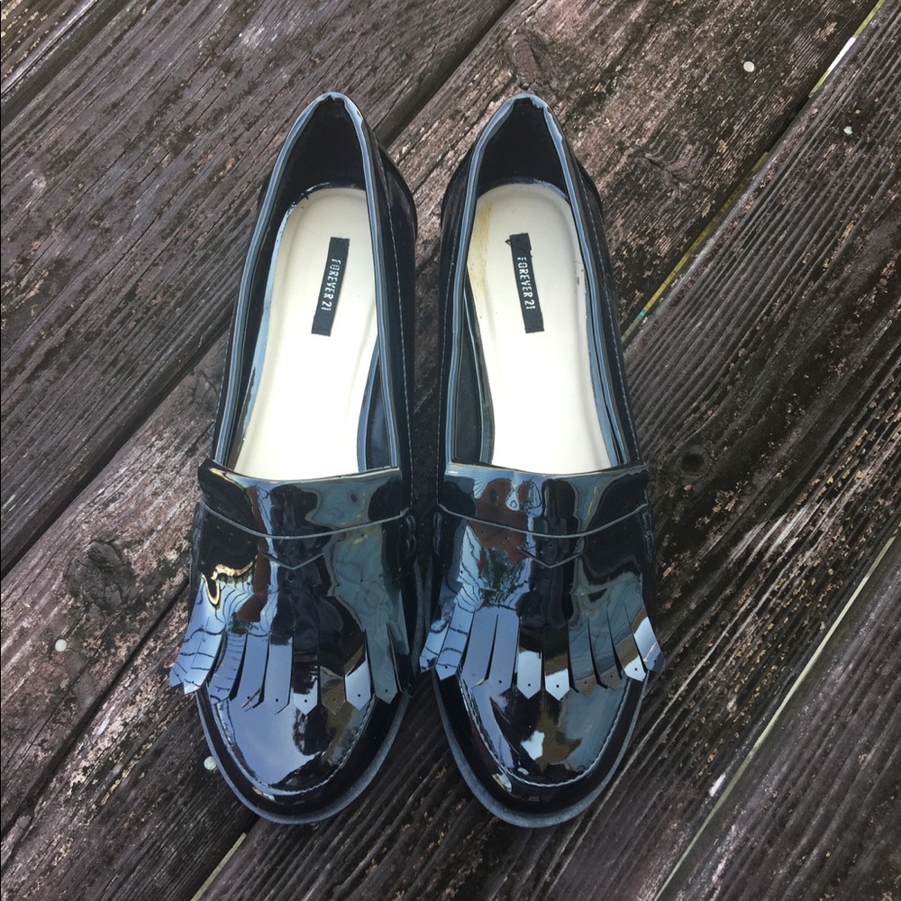 Black Faux Patent Leather Loafers