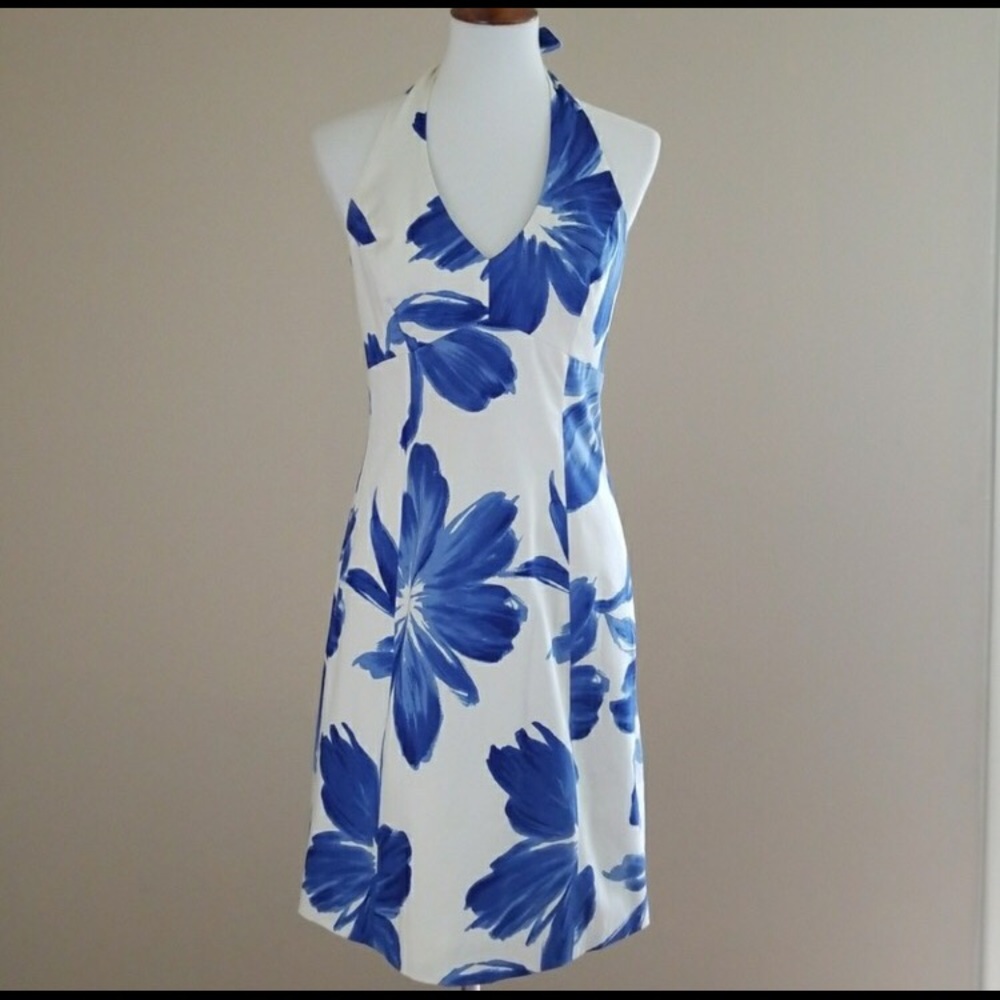 Jones NY Blue & White Halter Dress