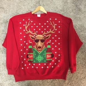 Red Christmas sweater boozing reindeer
