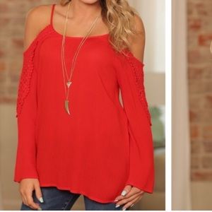 Red Cold Shoulder Top