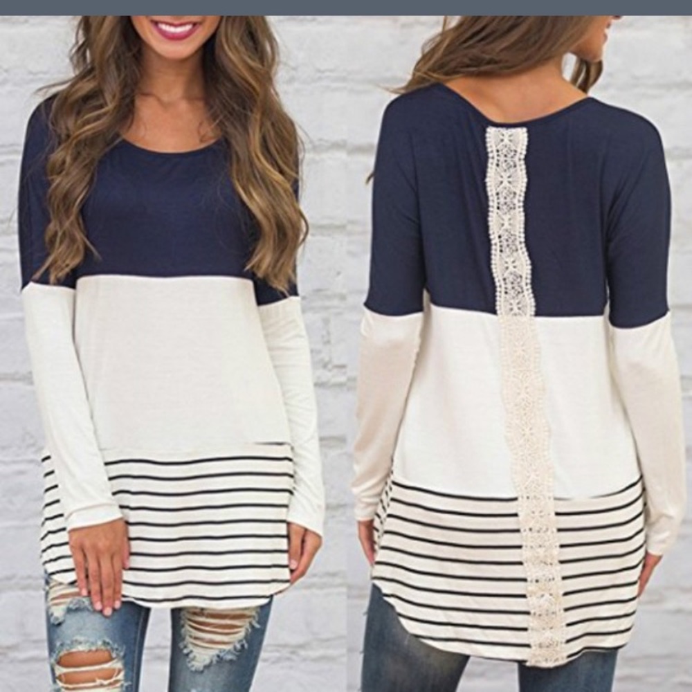 Boutique Navy / White lace Tunic. Brand new