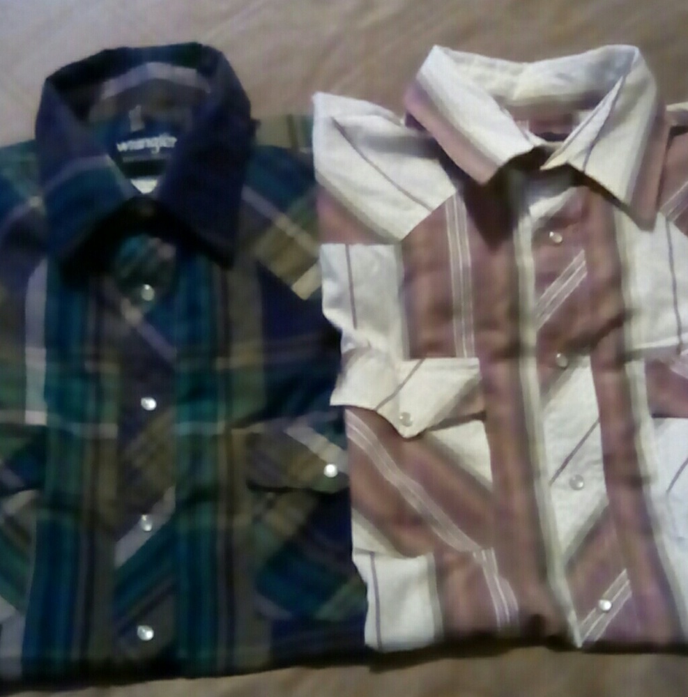 Two wrangler snap button shirts
