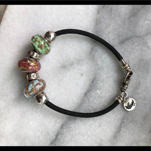 Italian Murano & Sterling Leather Pandora Bracelet Italian Murano & Sterling Leather Pandora Bracelet