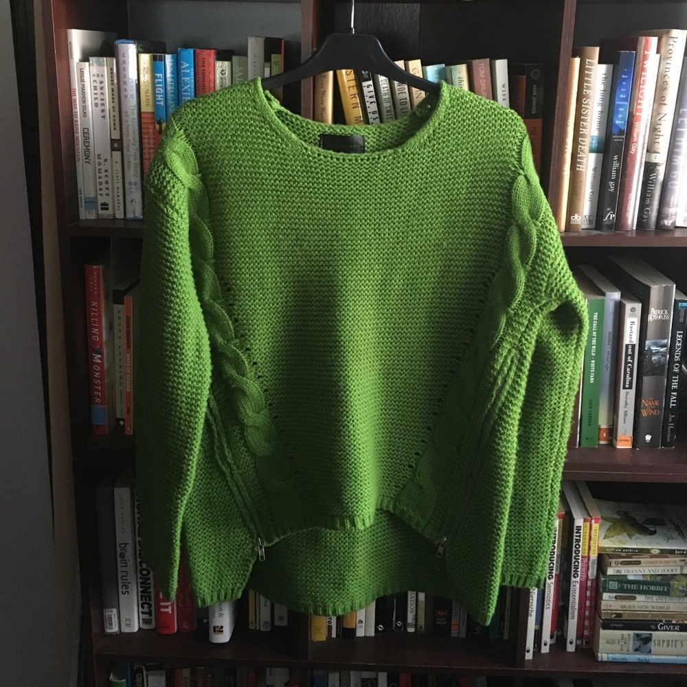 Anthropologie sweater- bright green with zippers