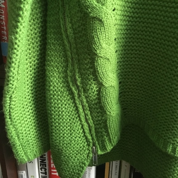 Anthropologie sweater- bright green with zippers - Picture 3 of 4