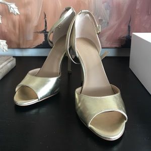 Ann Taylor Gold peep toe ankle strap 3" heels