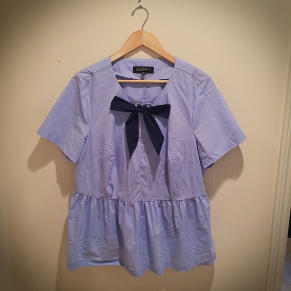 Eloquii Tops - Light Blue A-Line Blouse with Bow, Size 16