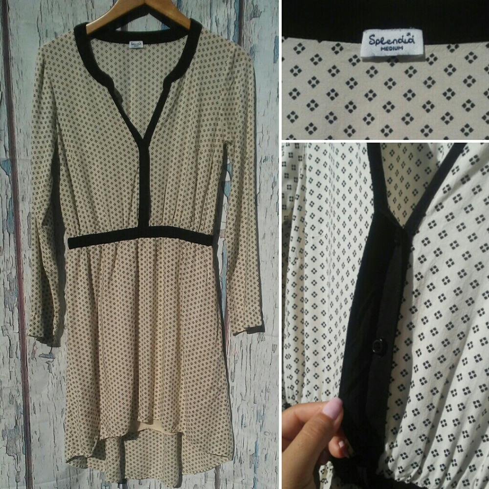 NWOT Splendid Hi Lo Midi Dress Cream Black