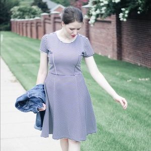 ModCloth Striped Navy & White Midi Dress Size L/M