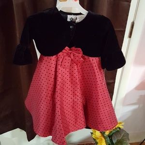Girls Holiday Dress black velvet red 2T