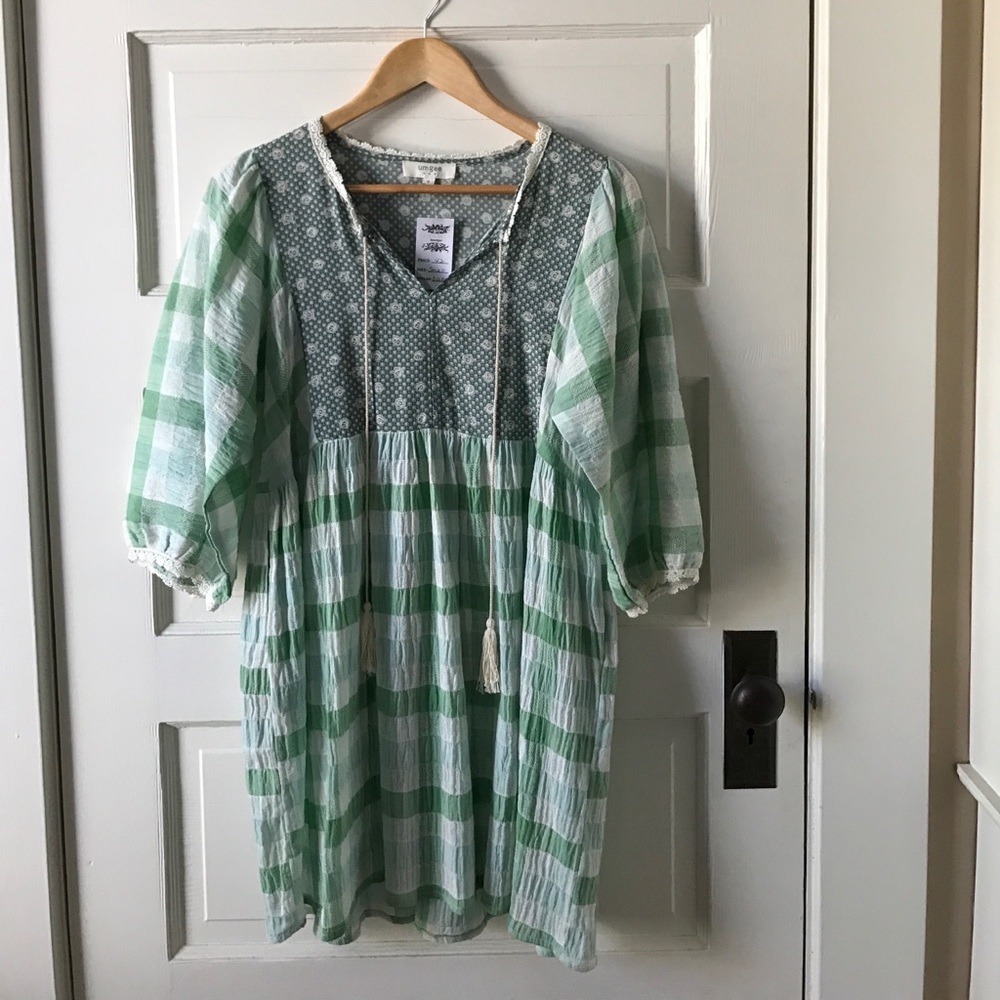 Umgee mint green plaid dress