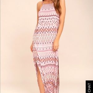 Lulu's MOSAIC DAYS BLUSH PINK PRINT MAXI DRESS.