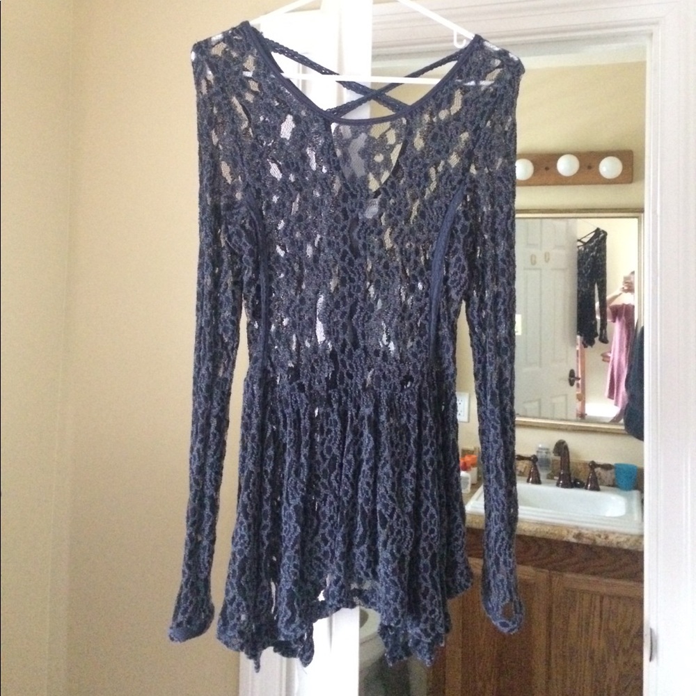 Blue lace peplum shirt