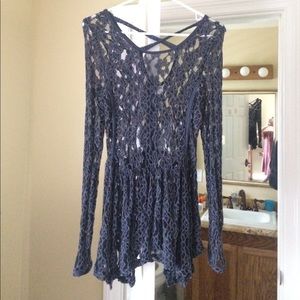 Blue lace peplum shirt