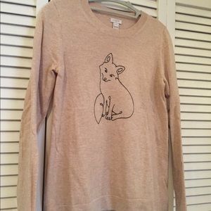 J. Crew tan sweater with embroidered fox