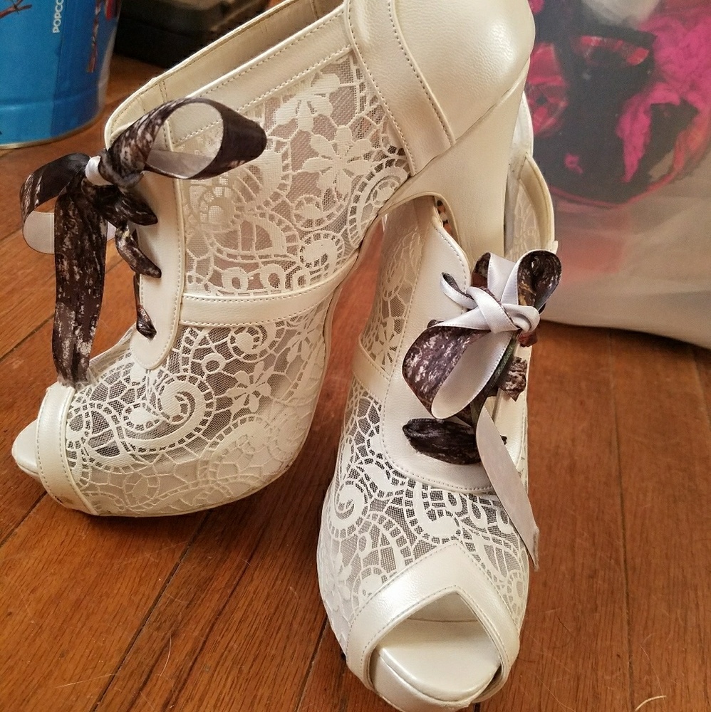 Ivory lace heels