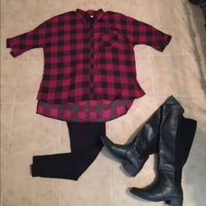 Fashionable Red and Black plaid Tunic