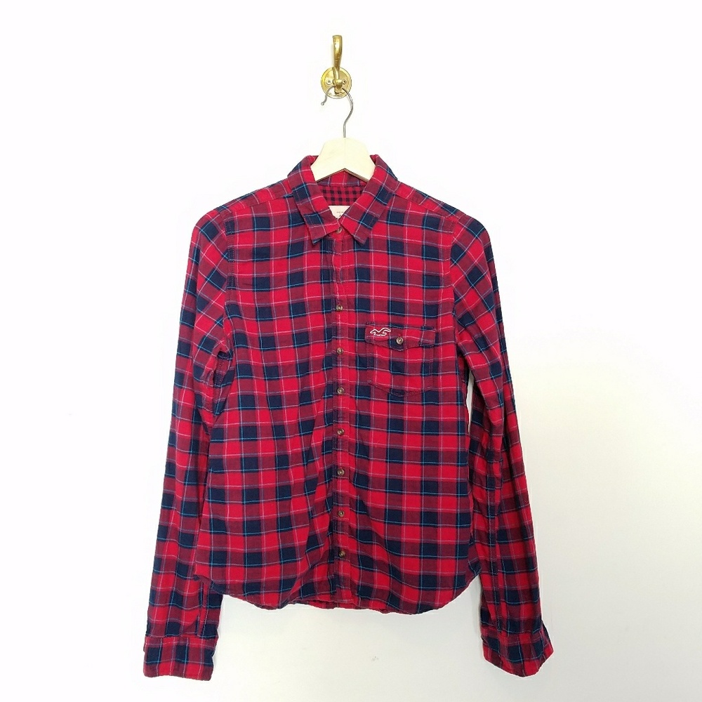 Hollister Red and Blue Plaid Button Down Shirt