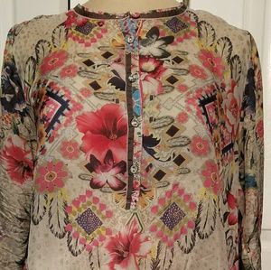 Johnny Was silk tunic blouse mint cond