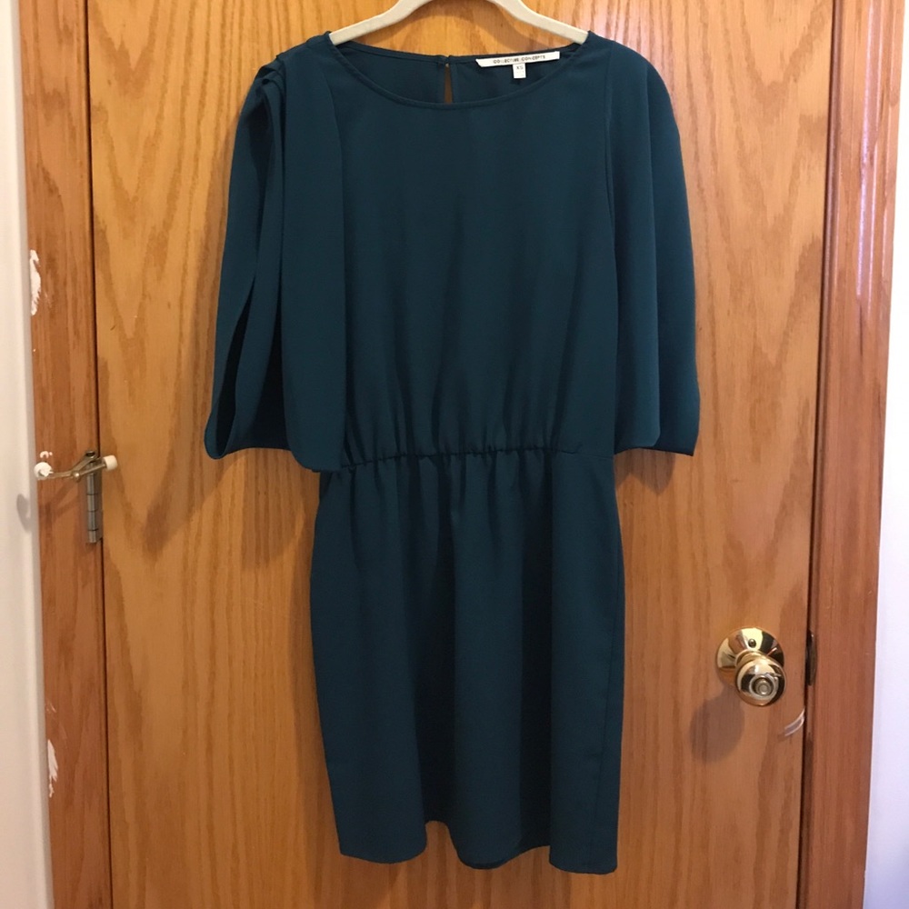 Dark teal high neck cocktail dress