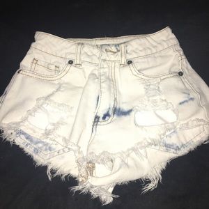 Acid washed jean shorts