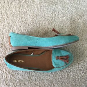 Teal suede loafers