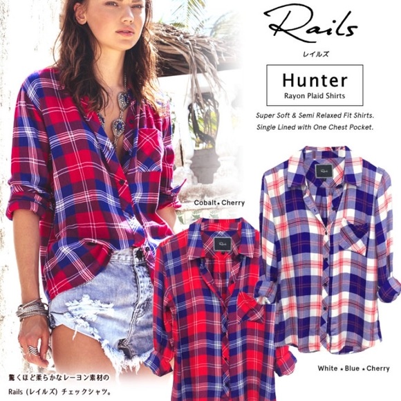 Rails Hunter Flannel in White Blue Cherry - Picture 3 of 3