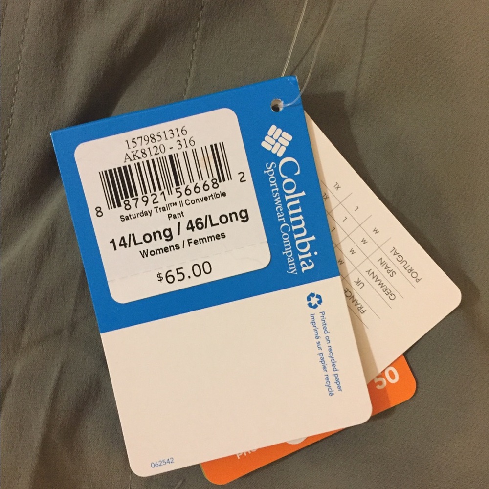 NWT Columbia Convertible Pants