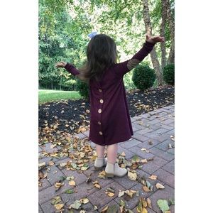 Toddler burgundy french terry dress with suede