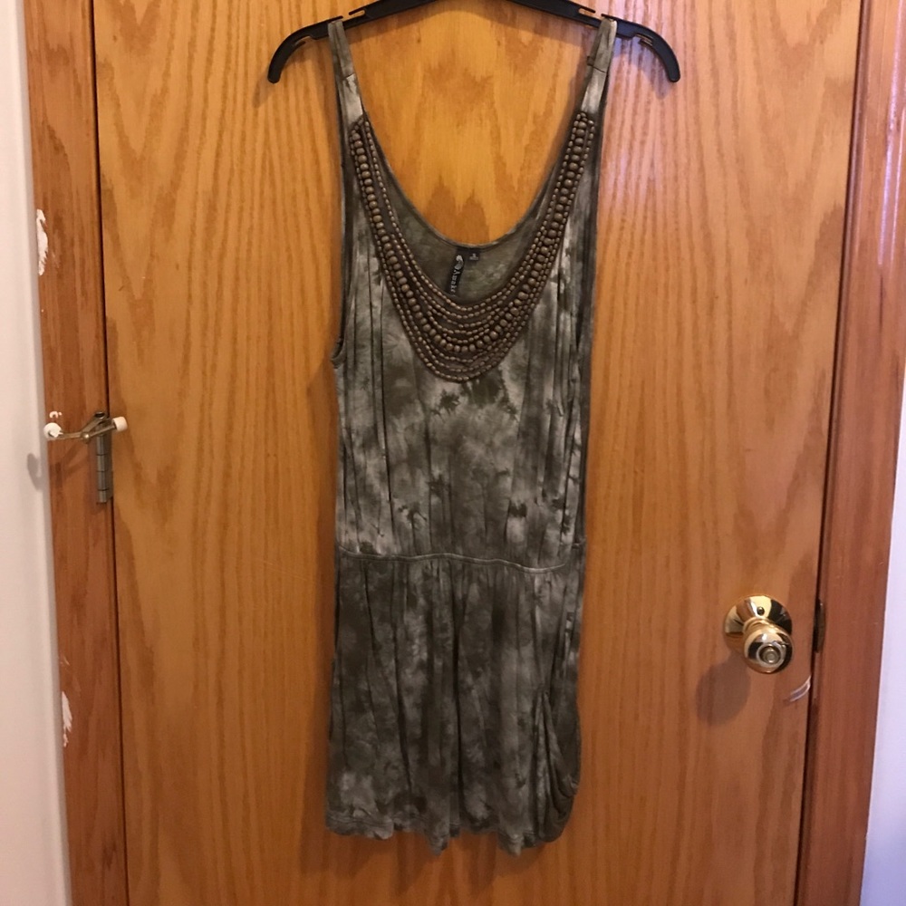 Brown tie-dye dress with scoop beaded neck