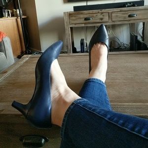 Clark's, navy leather, 2" heels, 9