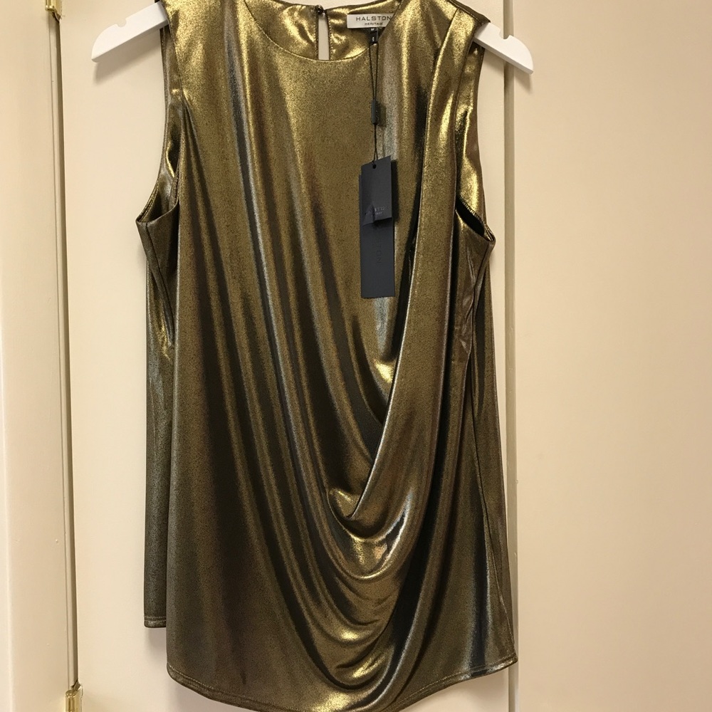 NWT Halston Liquid Gold Top
