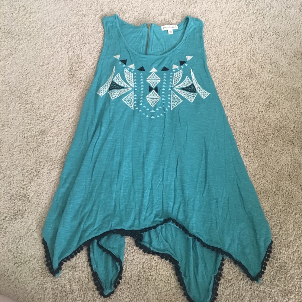 Turquoise Tank-Embroidered Detail