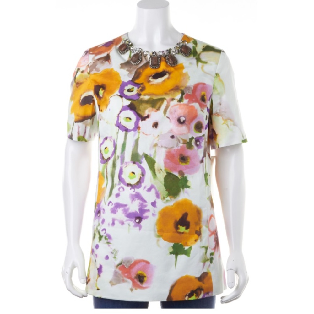 Lela Rose Floral embroidered stone tunic top NWT