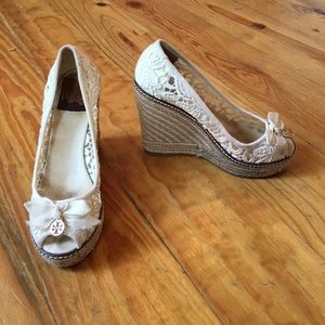 Jackie Lace Espadrille Wedge, White