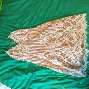 Tan/white overlay lace dress from Tobi.
